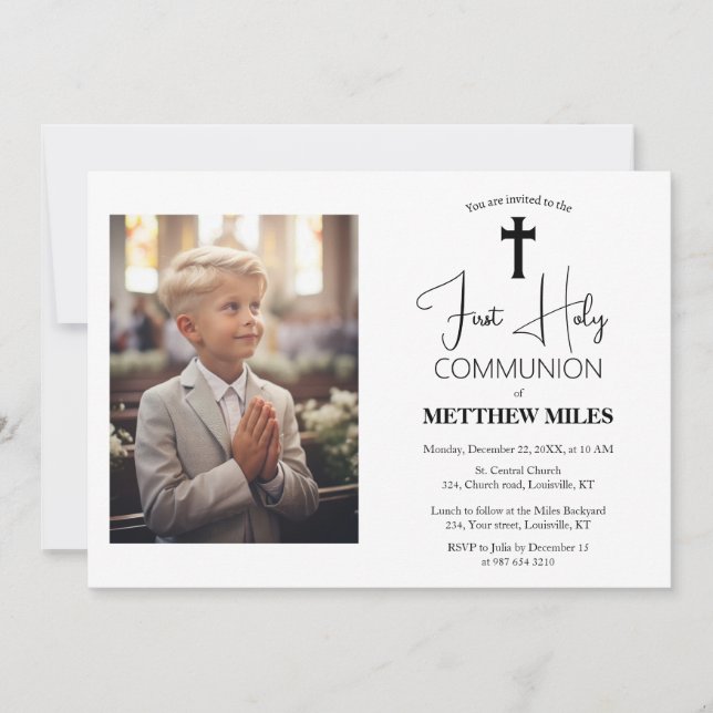 Minimalist first catholic communion  invitation (Front)