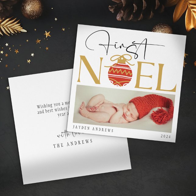 Minimalist First Christmas Baby Photo Holiday Card (Creator Uploaded)
