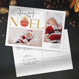 Minimalist First Christmas Baby Photo Holiday Postcard