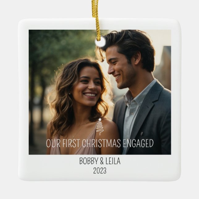 Minimalist First Christmas Engaged Ornament (Front)