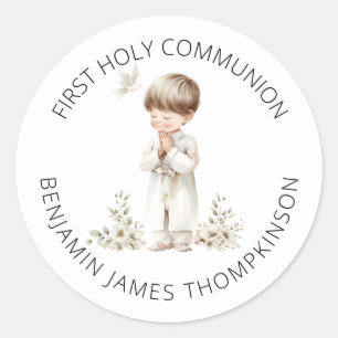 Minimalist First Holy Communion for Boy  Classic Round Sticker