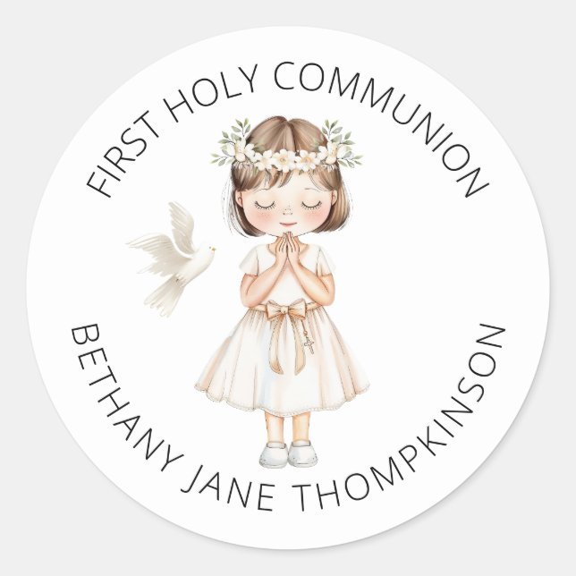 Minimalist First Holy Communion for Girl Classic Round Sticker (Front)