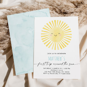 Minimalist First Trip Around the Sun Birthday Invitation
