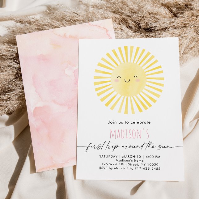 Minimalist First Trip Around the Sun Birthday Invitation (Creator Uploaded)