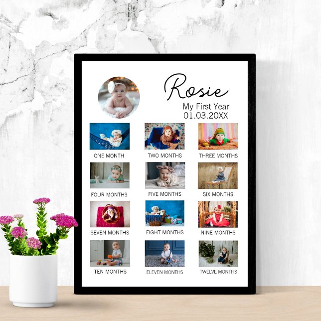 Minimalist First Year Old Babys 1st Birthday Photo Poster (Creator Uploaded)