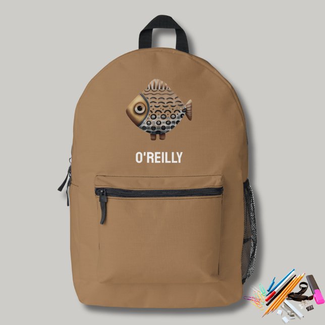 Minimalist Fish Print Modern Monogram Printed Backpack (Creator Uploaded)