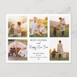 Minimalist Five Photo Family Photo Christmas Postcard