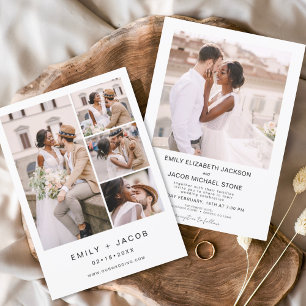 Minimalist Five Photo White Wedding Elegant  Invitation