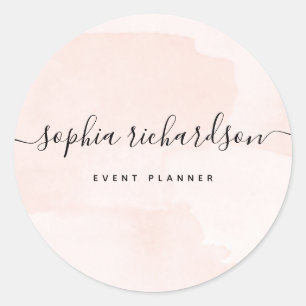 Minimalist Flair Blush Watercolor and Script Classic Round Sticker
