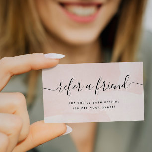 Minimalist Flair   Blush Watercolor and Script Referral Card