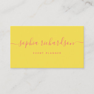 Minimalist Flair   Yellow with Pink Script Business Card