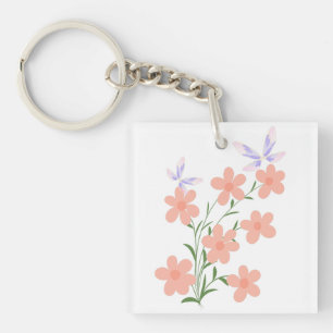 Minimalist Flat Vector Peach Flower Spray Key Ring