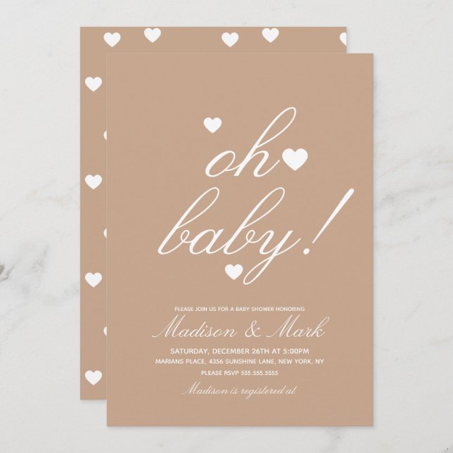 Minimalist Floating Hearts  Baby Shower Earthy Inv Invitation (Front/Back)