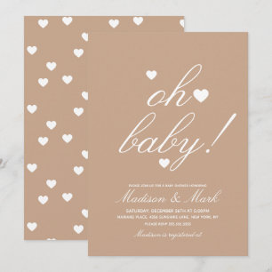 Minimalist Floating Hearts Baby Shower Earthy Inv Invitation