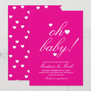 Minimalist Floating Hearts Baby Shower Pink Invitation