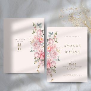 Minimalist Floral and Save The Date Wedding Invitation