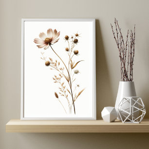 Minimalist Floral Art in Terracotta Poster