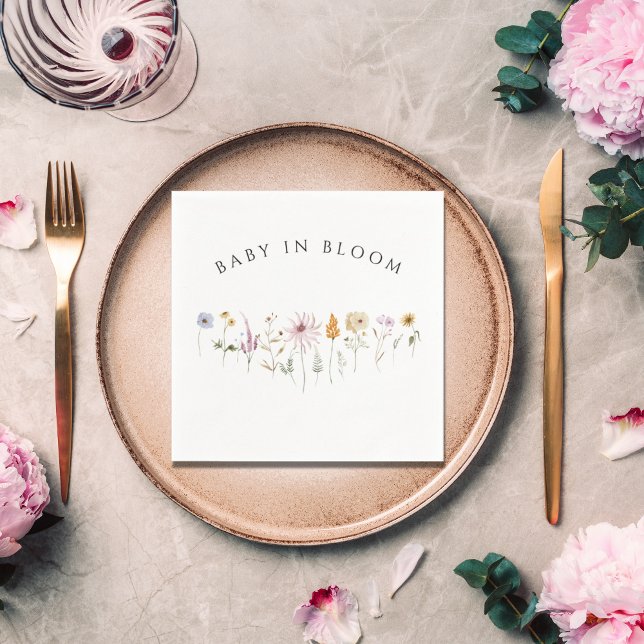 Minimalist Floral Baby Shower White Napkins (Creator Uploaded)