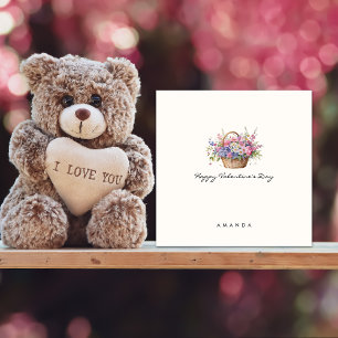 Minimalist Floral Basket Cute Valentine's card