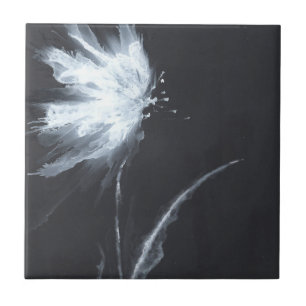 Minimalist Floral Black and White Ceramic Tile