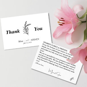 Minimalist floral black and white Thank You Card