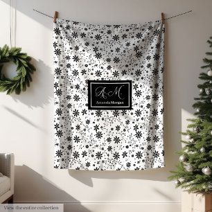 Minimalist Floral Blanket Monogram Grey Hues Style