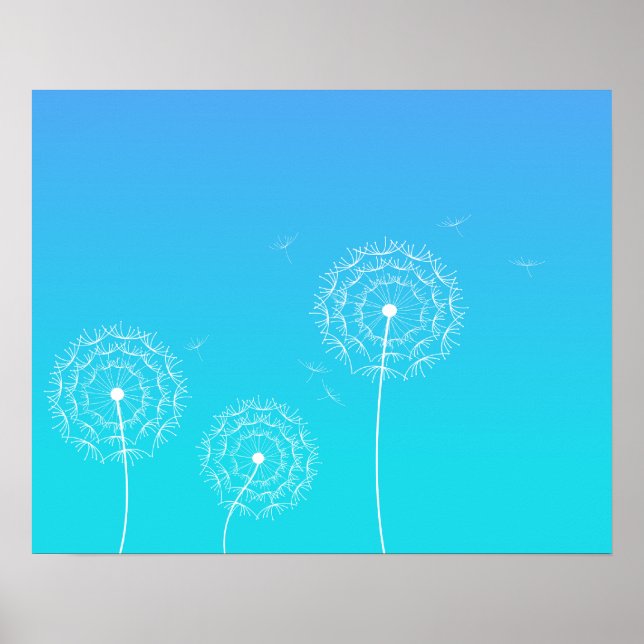 Minimalist Floral Blue White Dandelion Flower Poster (Front)