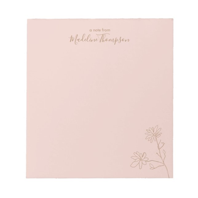 Minimalist Floral Blush Pink Gold Script Notepad (Front)