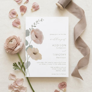 Minimalist Floral Blush Sage Wedding Invitation