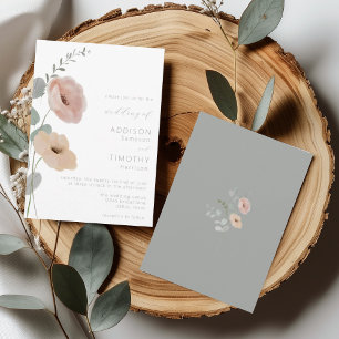 Minimalist Floral Blush Sage Wedding Invitation