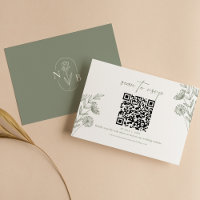 Minimalist Floral Boho Sage Green Wedding QR Code