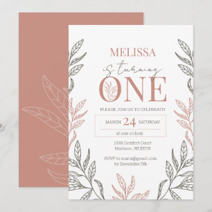 Minimalist Floral Boho Terracotta 1st Birthday  In Invitation