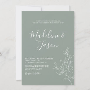 Minimalist Floral Botanical Sage Green Wedding Invitation
