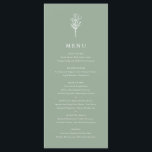 Minimalist Floral Bouquet Sage Green Wedding Menu<br><div class="desc">Customisable minimalist wedding menu card. It features a sage green modern floral bouquet. Personalise by adding date and meal choice. This minimalist floral menu card is perfect for weddings,  baby showers,  bridal showers,  birthdays,  and so much more.</div>