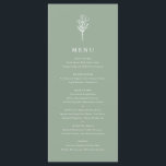 Minimalist Floral Bouquet Sage Green Wedding Menu<br><div class="desc">Customisable minimalist wedding menu card. It features a sage green modern floral bouquet. Personalise by adding date and meal choice. This minimalist floral menu card is perfect for weddings,  baby showers,  bridal showers,  birthdays,  and so much more.</div>