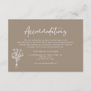 Minimalist Floral Bouquet Taupe Accommodations Enclosure Card