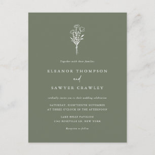 Minimalist Floral Bouquet Taupe Green Wedding Invitation Postcard
