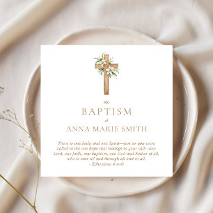 Minimalist Floral Cross Baptism Bible Verse Napkin