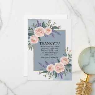 minimalist floral dusty blue wedding thank you card