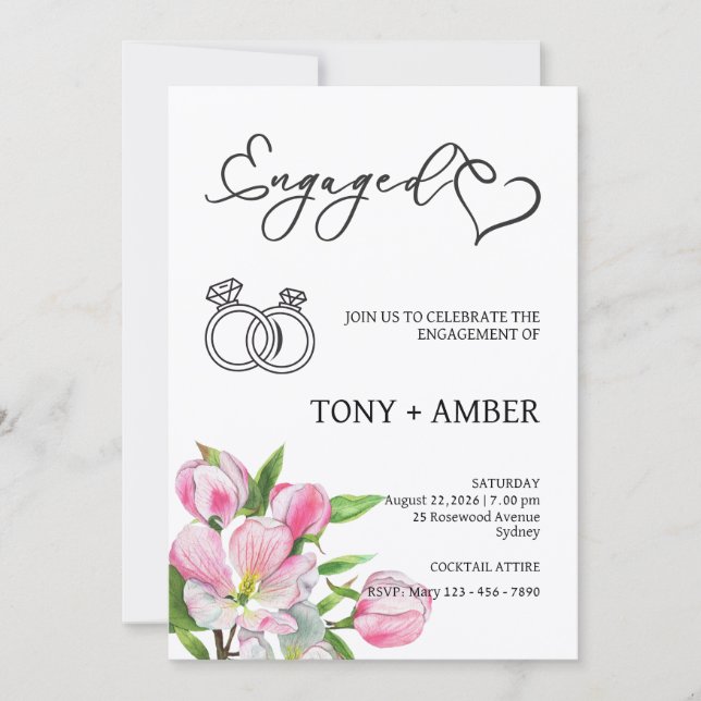 Minimalist Floral Engagement Invitation (Front)