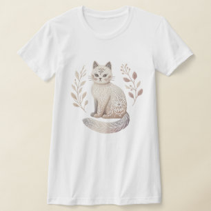 Minimalist Floral Feline Art Boho Chic Cat T-Shirt