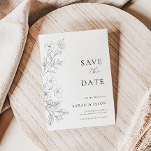 Minimalist Floral Flat Save The Date Card