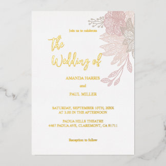 Minimalist Floral Foil Wedding Invitation