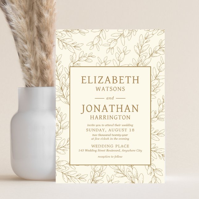Minimalist Floral Frame Wedding Invitation (Minimalist Floral Beige Wedding Invitation)