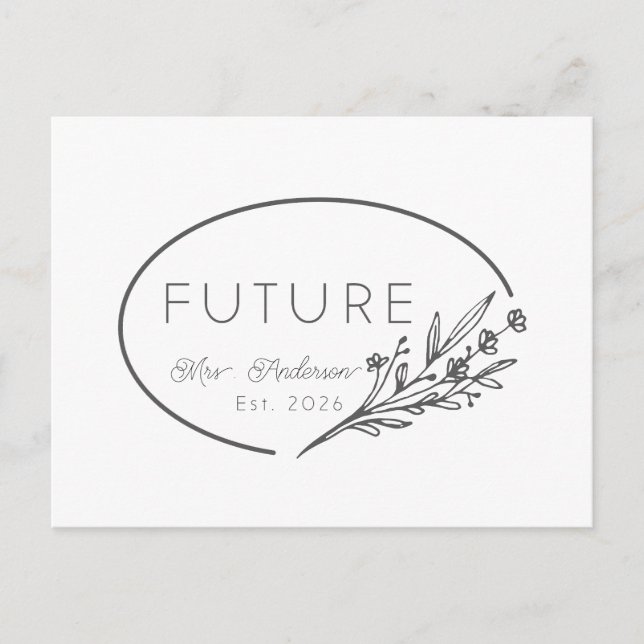Minimalist Floral Future Mrs. Est 2026 Wedding Ann Announcement Postcard (Front)