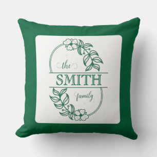 Minimalist Floral Green Custom Family Typography Cushion