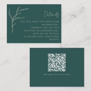Minimalist Floral Green Wedding Details QR Code Enclosure Card