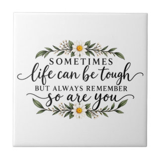 Minimalist Floral Inspirational Quote Design Ceramic Tile