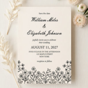 Minimalist Floral Ivory Wedding Invitation