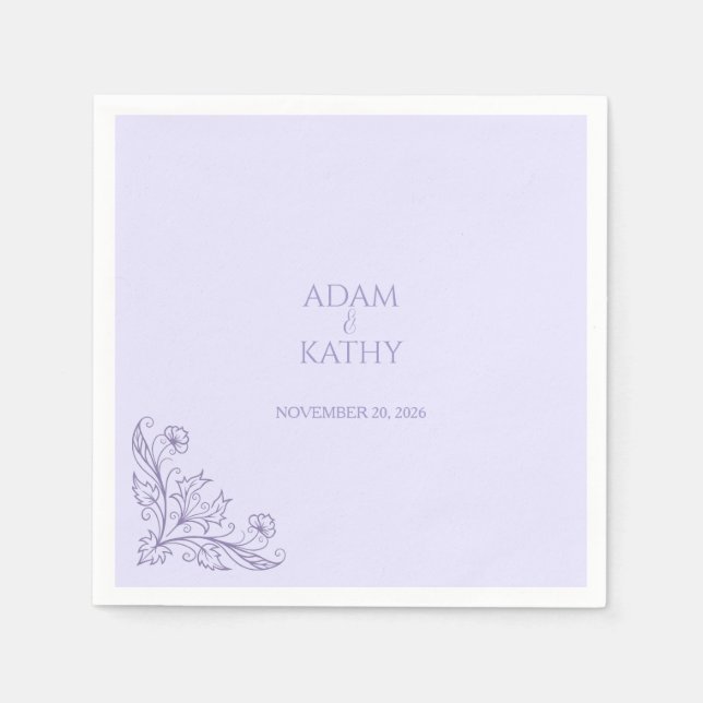Minimalist Floral Lavender Wedding Napkin (Front)